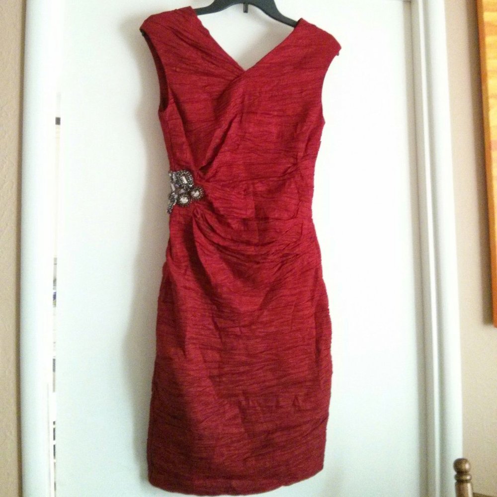 Calvin Klein Ruched Red Sheath Dress Cocktail Party Celebration NYE Size 4